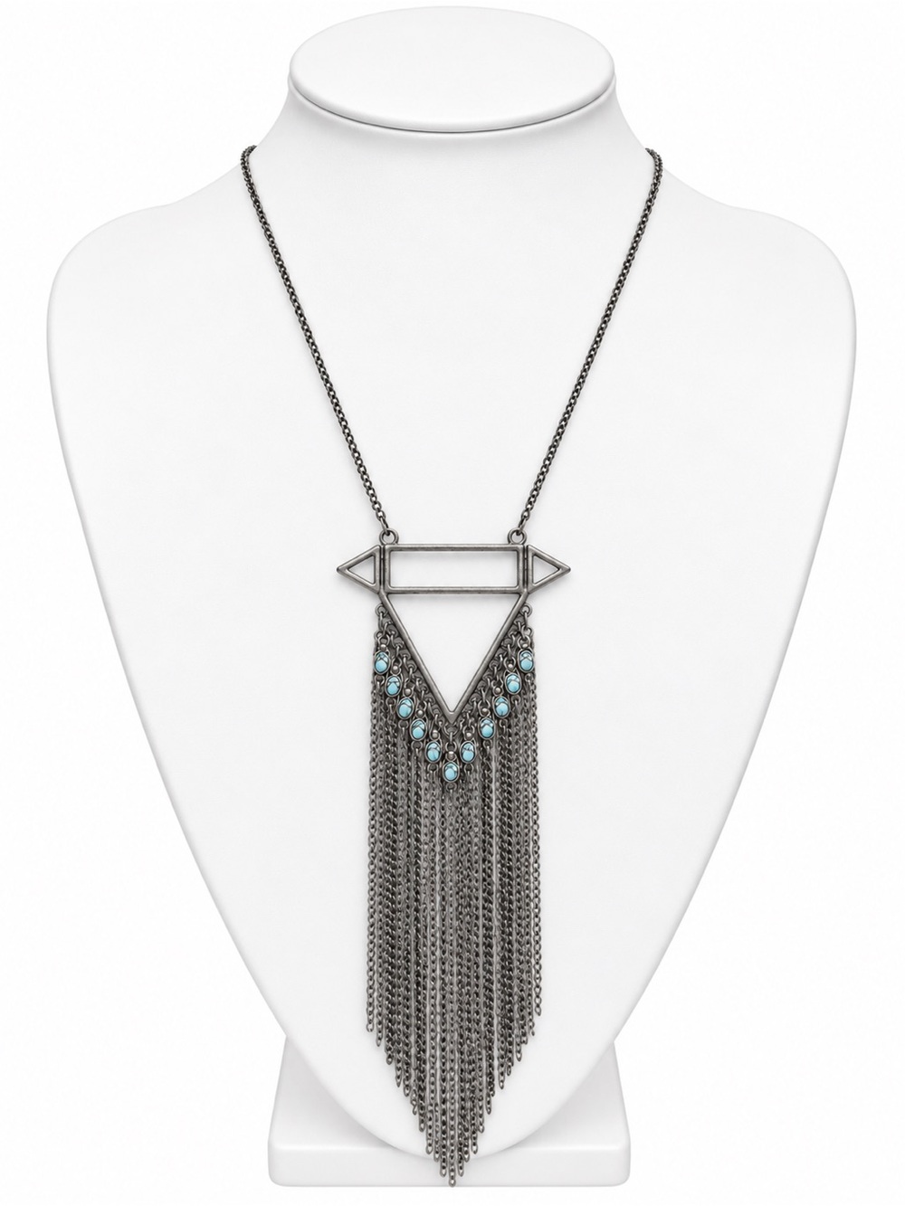 Unbranded Silver-tone Faux Turquoise Fringe Statement Adjustable Necklace